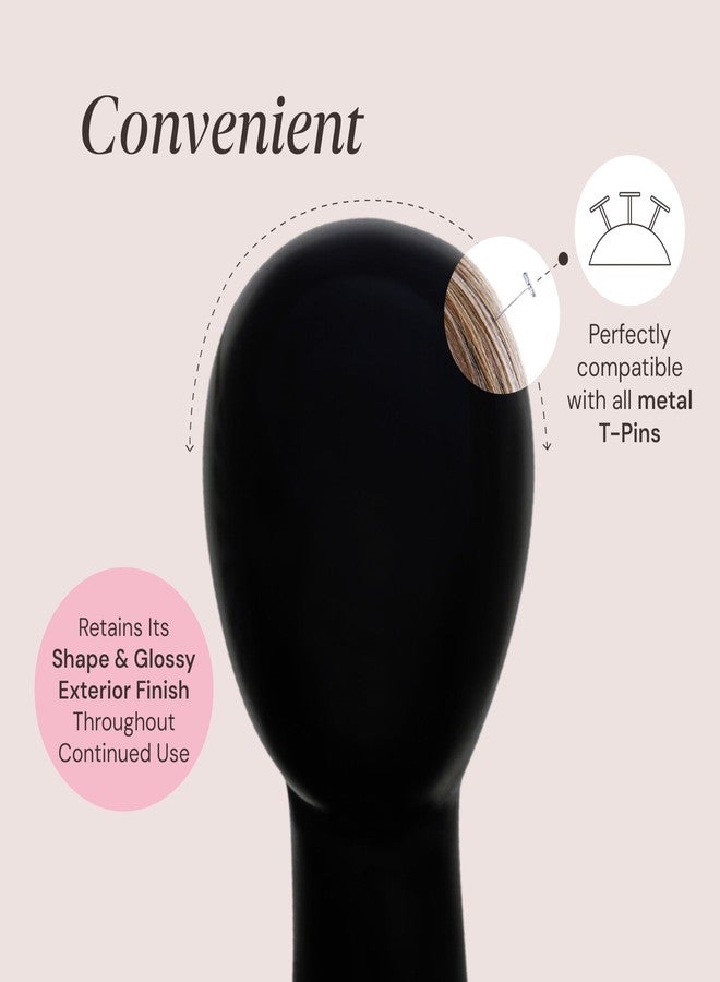 MILANO COLLECTION 17” PVC Lightweight Wig Head Mannequin, Wig Head Stand for Styling, Display, and Storage, Compatible with All T-Pins (Matte Black) - Image 4