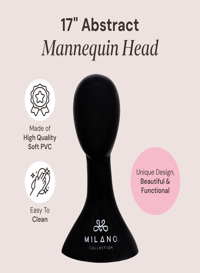 MILANO COLLECTION 17” PVC Lightweight Wig Head Mannequin, Wig Head Stand for Styling, Display, and Storage, Compatible with All T-Pins (Matte Black) - Image 2