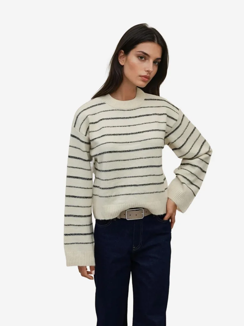 HICCUP Striped Crew Neck Soft Touch Sweater