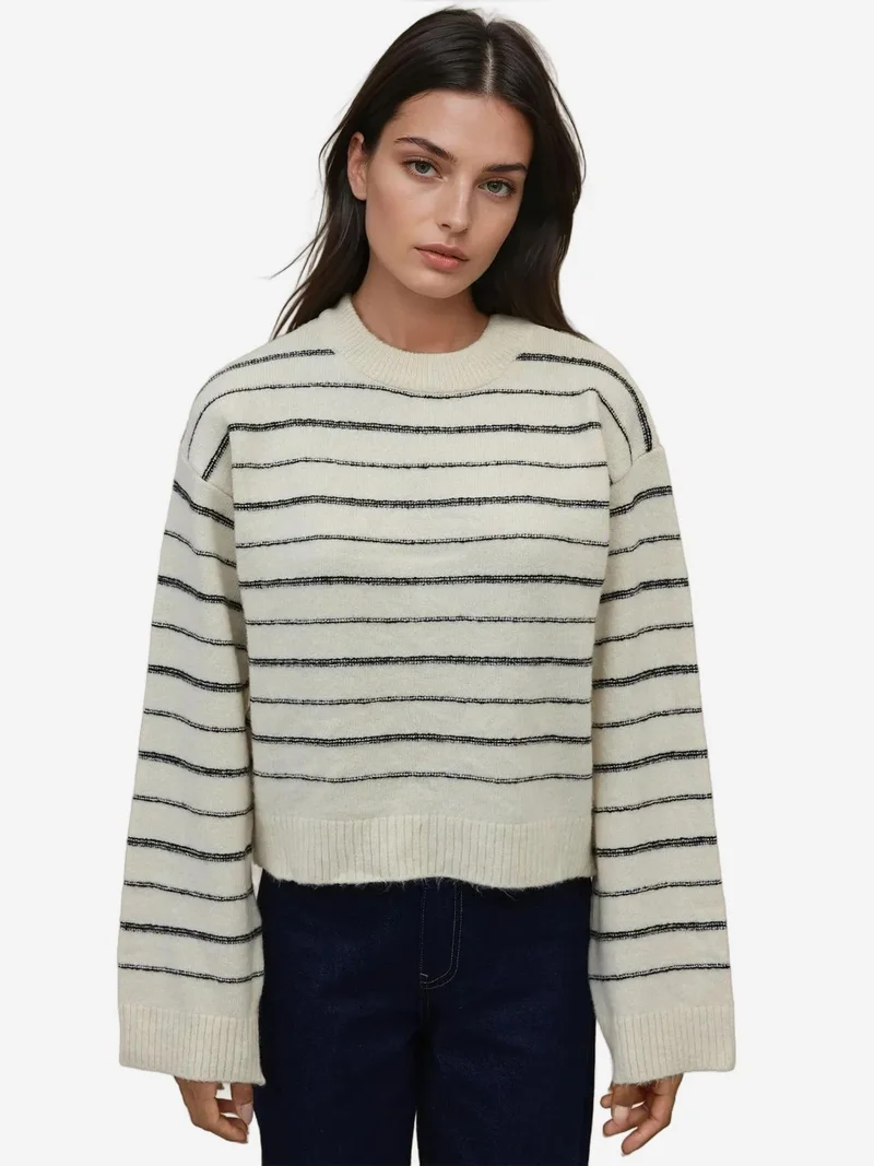 HICCUP Striped Crew Neck Soft Touch Sweater