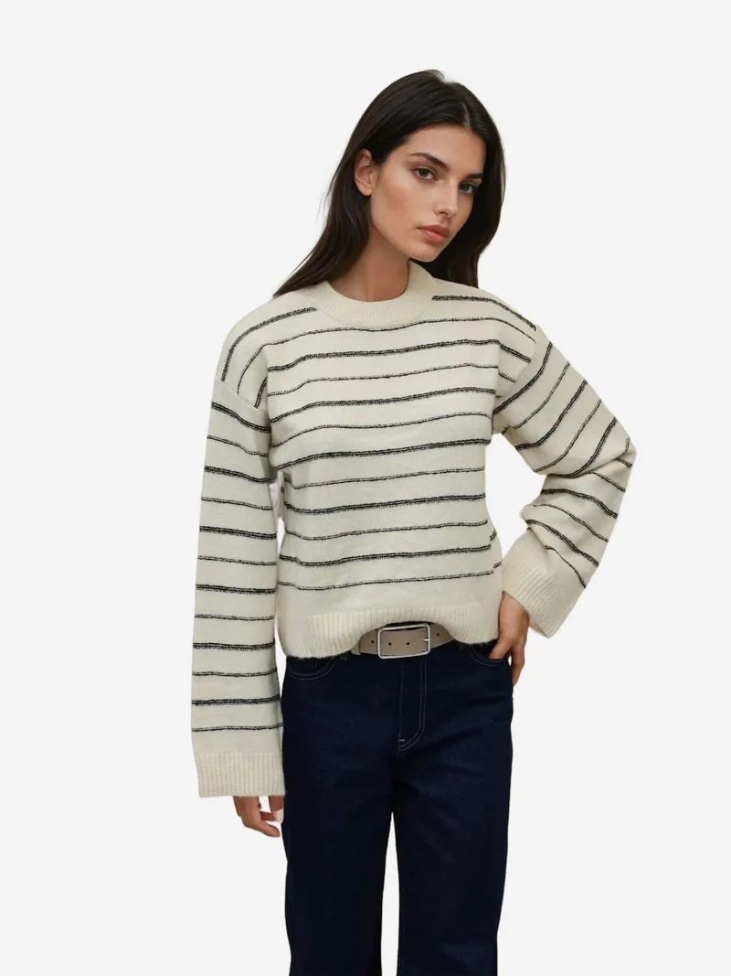 HICCUP Striped Crew Neck Soft Touch Sweater