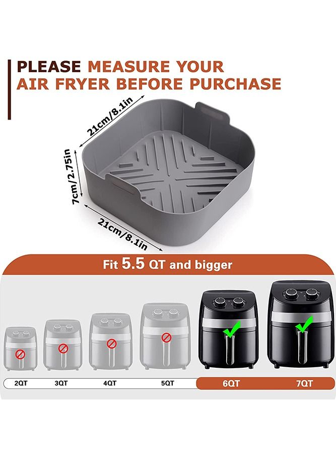 Gray Silicone Air Fryer Basket Liners Square - 1Pcs Reusable Air Fryer Silicone Pots for Food Safe Air fryers Oven Accessories (8.1 Inch)  - Image 2