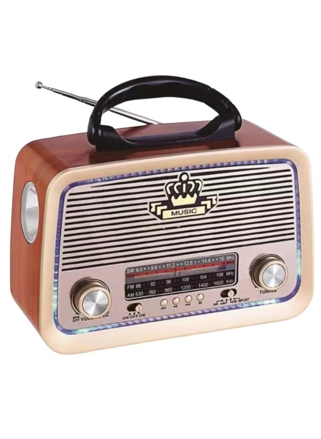 micro speed Hi-Fi Radio, FM/AM 3 Band, USB/TF/BT Player, Rechargeable Battery Hi-Fi Speaker ((Light Brown)) 