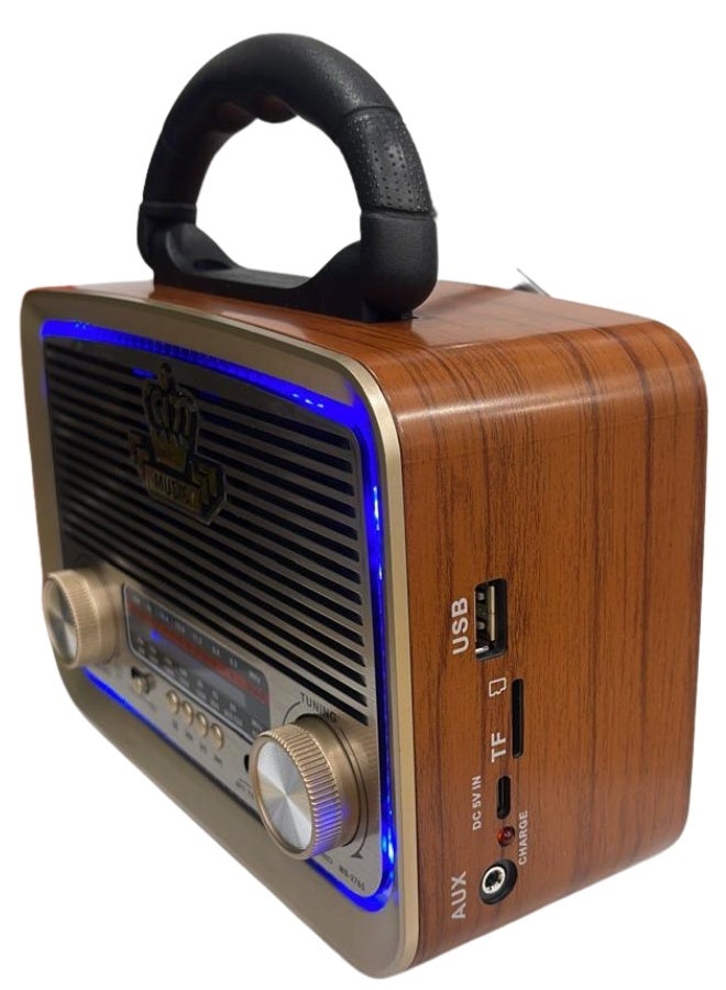 micro speed Hi-Fi Radio, FM/AM 3 Band, USB/TF/BT Player, Rechargeable Battery Hi-Fi Speaker ((Light Brown)) - Image 2