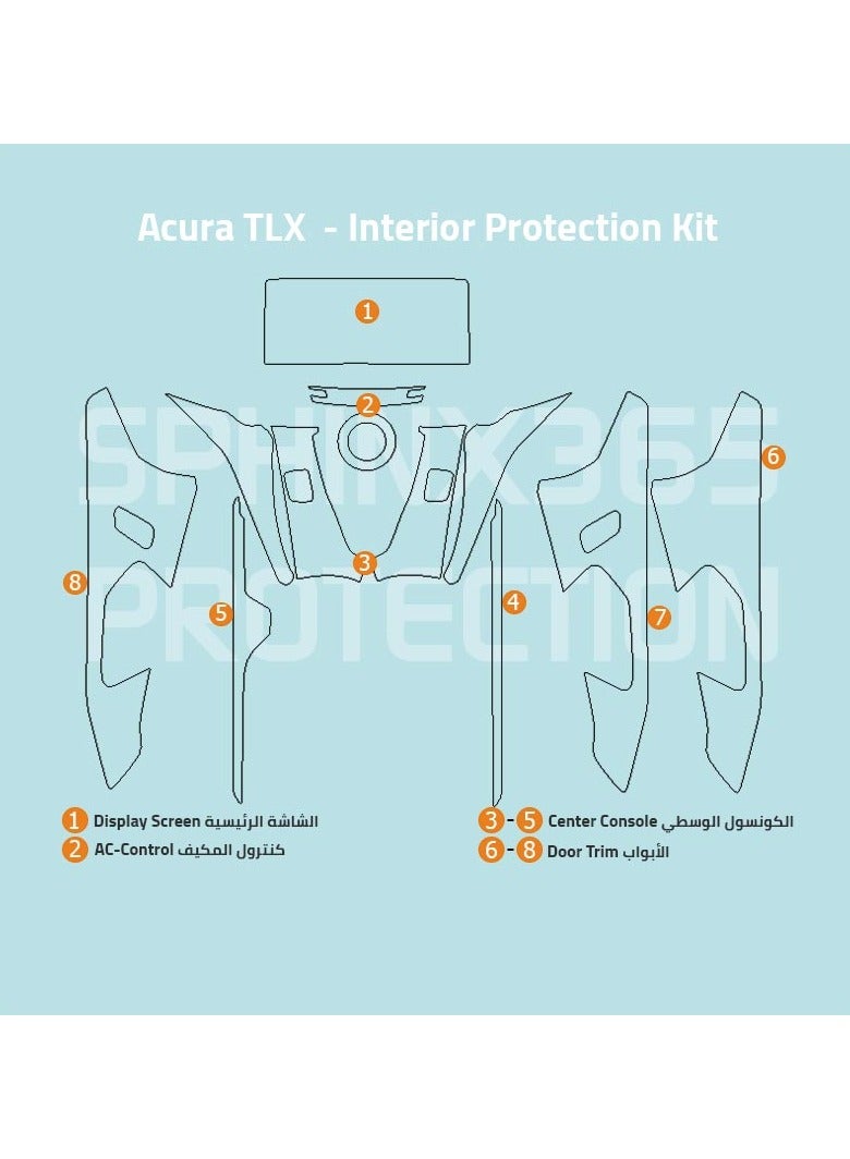 سفنكس365 حماية داخلية اكورا TLX 2021- 2024 شفاف TPU ، معالجة ذاتية ، مقاوم للخدش