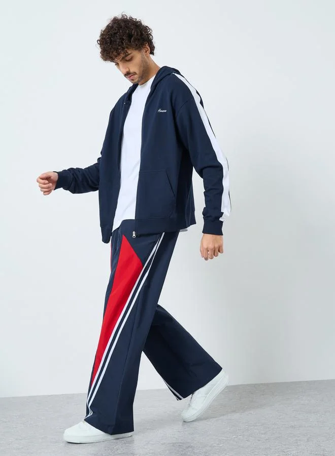 Styli Navy Blue Embroidered Zip-Up Hoodie