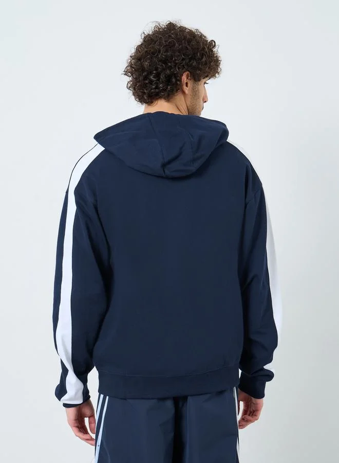 Styli Navy Blue Embroidered Zip-Up Hoodie