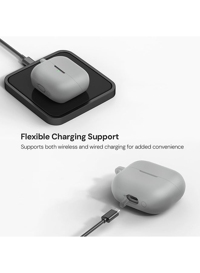 O Ozone Silicone Case For Samsung Galaxy Buds 3 / 3 Pro Case Cover, Soft and Flexible Ultra-Thin Shockproof Cover Slim-Fit Anti-Fall Earphone Case Cover- Grey - Image 3