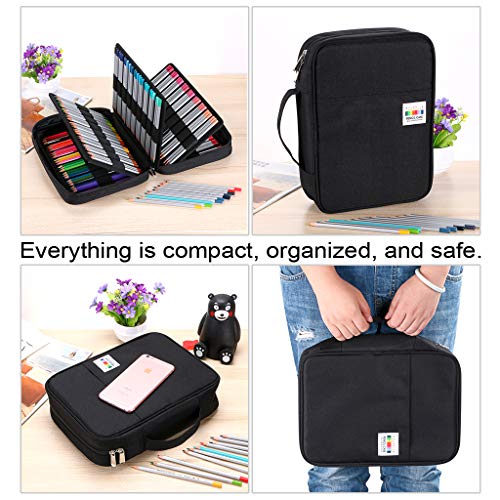 BTSKY Colored Pencil Case 220 Slots Pen Pencil Bag Organizer with Handy Wrap Portable- Multilayer Holder for Prismacolor Crayola Colored Pencils & Gel Pen(Black) - Image 4