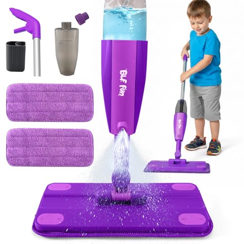 BLF FUN Kids Spray Mop Toddlers Cleaning Playsets with Real Water Sprayer Kids Mop Toys Montessori Cleaning Set Christmas Birthday Gifts for Boys and Girls Age 3 4 5 6 Purple - Image 1
