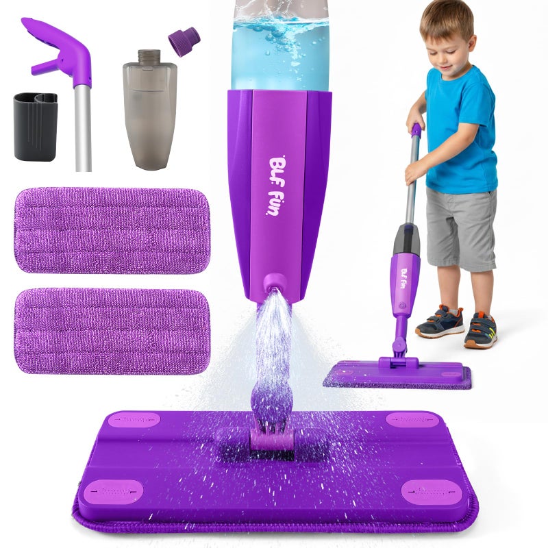 BLF FUN Kids Spray Mop Toddlers Cleaning Playsets with Real Water Sprayer Kids Mop Toys Montessori Cleaning Set Christmas Birthday Gifts for Boys and Girls Age 3 4 5 6 Purple - Image 2
