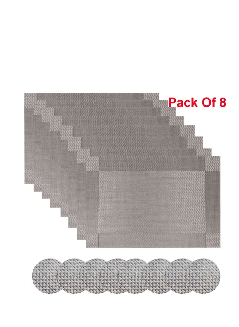 SOLARAE Table Mats Set, Placemats Set Washable Non-slip Heat Resistant PVC with Singel Border Decoration Rectangle 45x30cm and Sets of 8 Coasters for Dining Room Place - Image 5