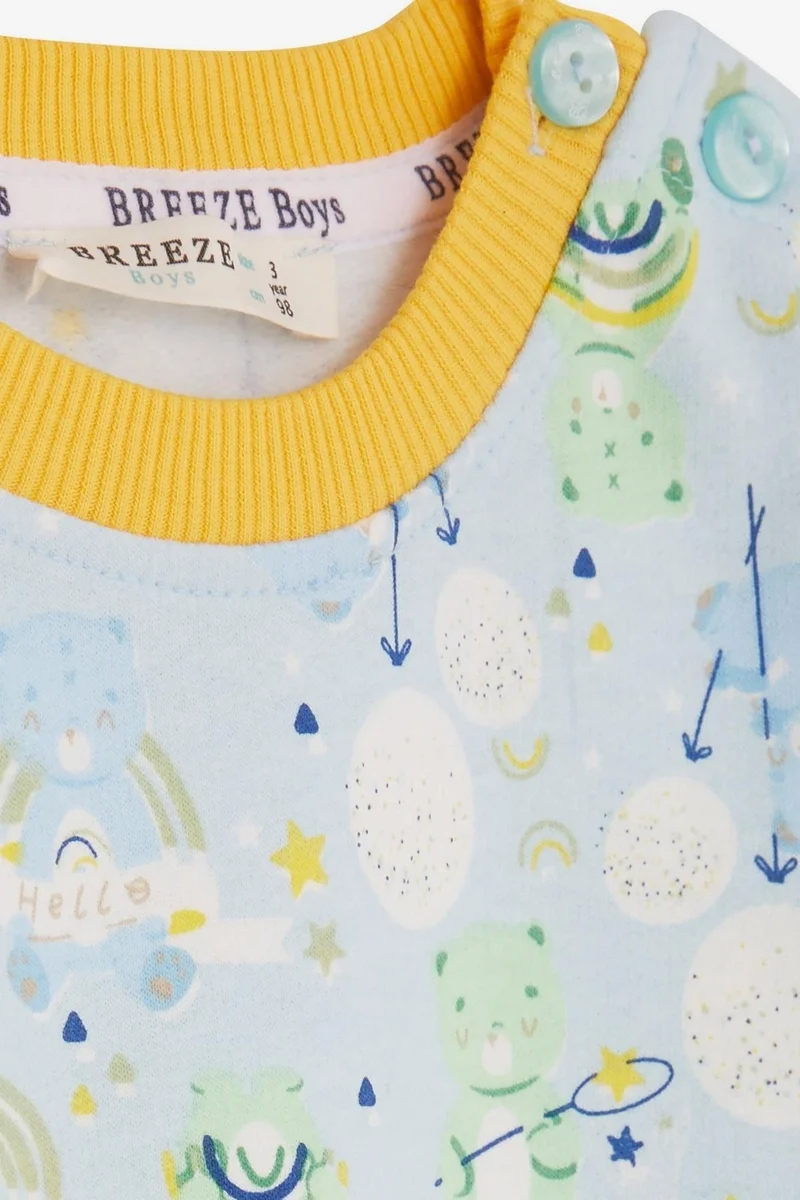 Breeze Breeze Boy's Sweatshirt Cheerful Teddy Bear Patterned 1.5-5 Years, Light Blue