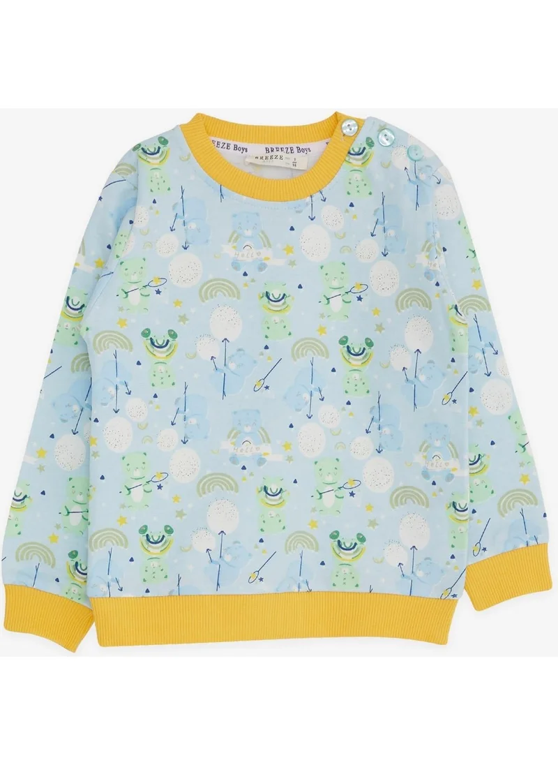 Breeze Breeze Boy's Sweatshirt Cheerful Teddy Bear Patterned 1.5-5 Years, Light Blue