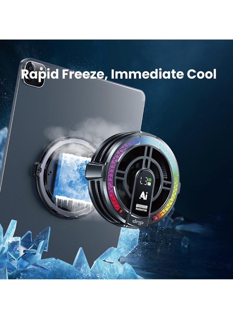 Drip Magnetic Phone Cooler for Gaming - Silent Mobile Phone Cooling Fan with LED Display and RGB Lighting - Universal Heatsink with Clip for iPhone/Android/Tablets Supports AI - Image 1