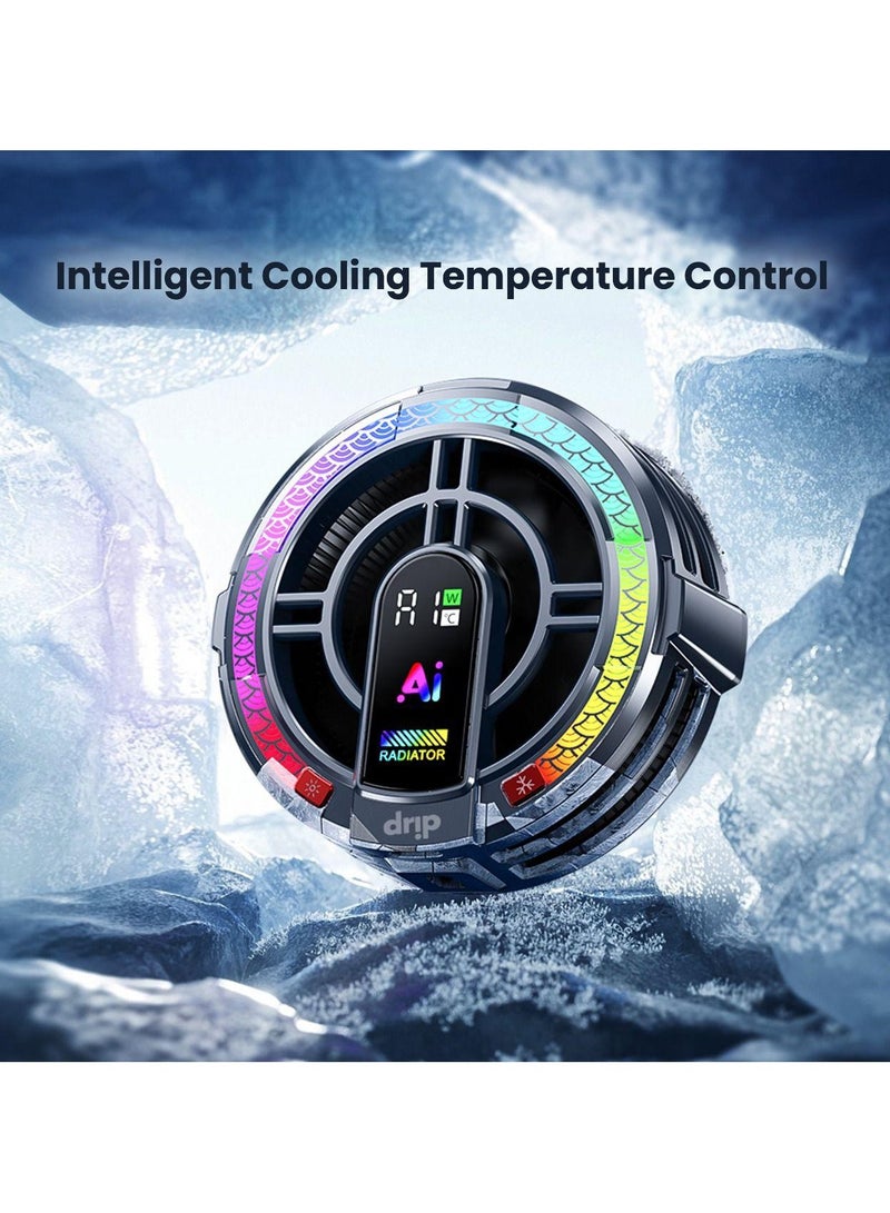Drip Magnetic Phone Cooler for Gaming - Silent Mobile Phone Cooling Fan with LED Display and RGB Lighting - Universal Heatsink with Clip for iPhone/Android/Tablets Supports AI - Image 3
