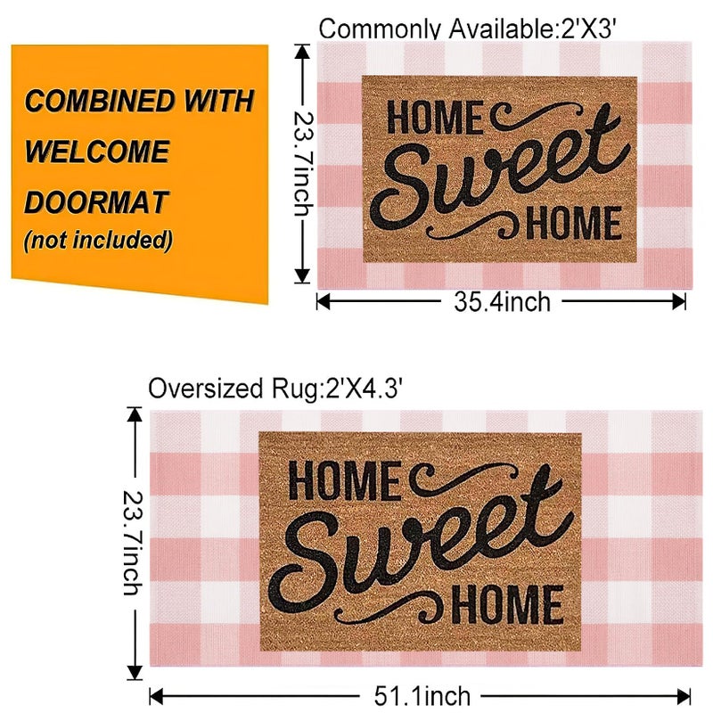 BUAGETUP Pink and White Buffalo Outdoor Rug 24''x51''Checkered Plaid Front Porch Rug Cotton Woven Machine Washable Door Mat Outdoor for Layered Doormat Hello Welcome Door Mat Kitchen Farmhouse Entryway - Image 3
