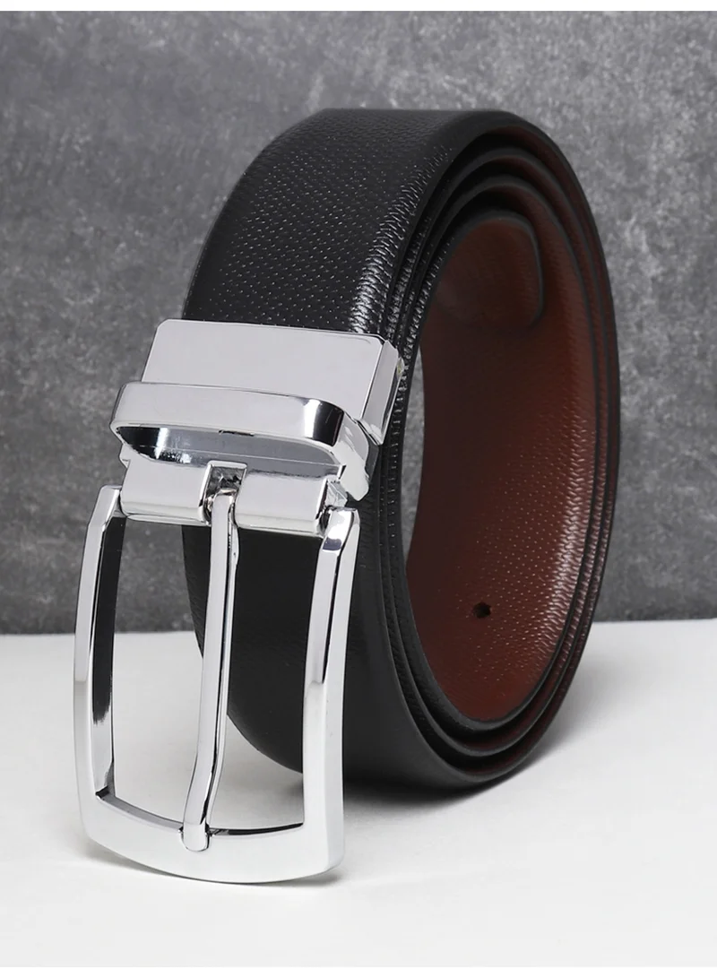 Teakwood Teakwood Genuine Leather Men's Reversible Belt | Black & Brown Dual-Sided Design | Premium Textured Leather | Silver-Tone Pin Buckle | Adjustable Cut-to-Size Fit | Business, Wedding & Everyday Wear