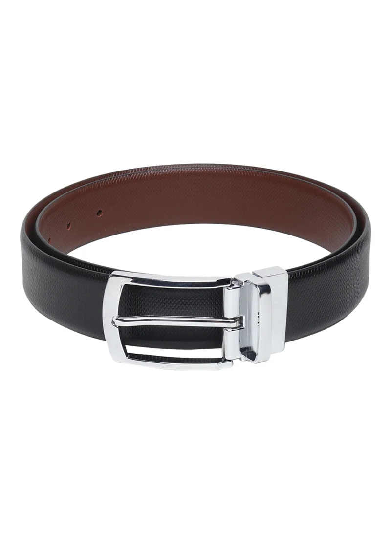 Teakwood Teakwood Genuine Leather Men's Reversible Belt | Black & Brown Dual-Sided Design | Premium Textured Leather | Silver-Tone Pin Buckle | Adjustable Cut-to-Size Fit | Business, Wedding & Everyday Wear