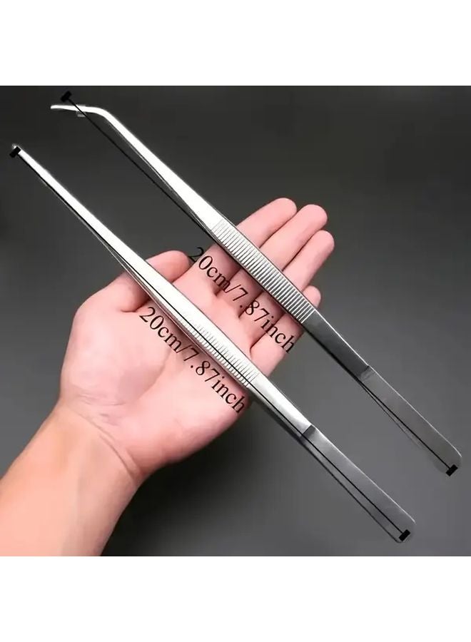 Professional 304 Stainless Steel Long Tweezers 20cm Straight And Bent Tips - Image 4