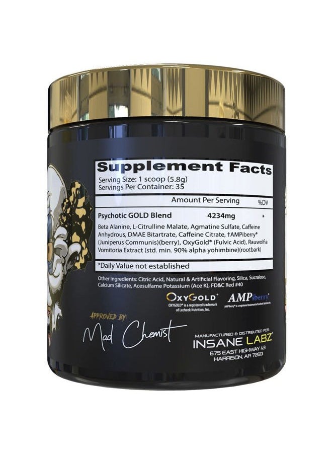 Insane labz Psychotic Gold, High Stimulant Pre Workout Powder, Extreme Lasting Energy Focus, Pumps and Endurance with Beta Alanine, DMAE Bitartrate, NO Booster (35 Servings, Gummy Candy)  - Image 2