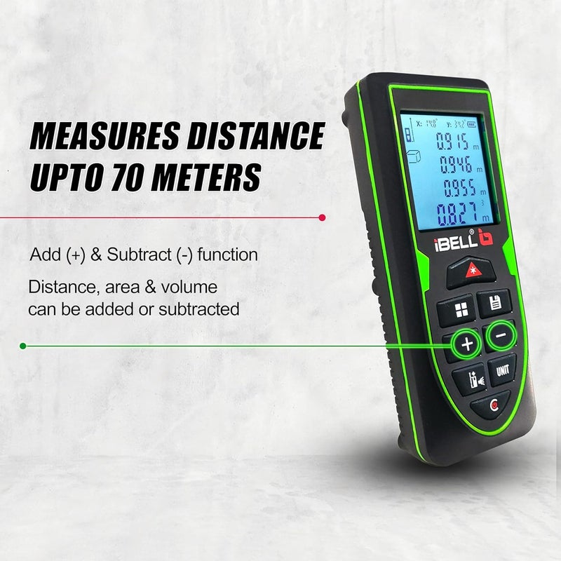 iBELL DM7003 Outdoor Laser Distance Meter 70M230ft Pythagorean Mode AreaVolume MeasurementBacklit LCD Mute Mode - Image 5