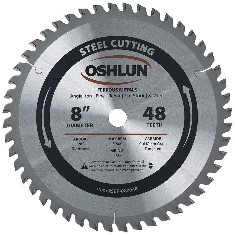 Oshlun SBF080048 8Inch 48 Tooth TCG Saw Blade with 58Inch Arbor Diamond Knockout for Mild Steel and Ferrous Metals