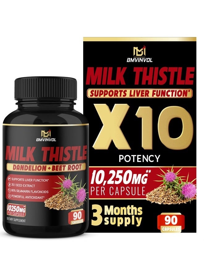 BMVINVOL (3 Months Supply) Milk Thistle Capsules 10250 mg - Supports Healthy Liver Function - High Potency with Beet Root, Cissus, Punarnava - Image 1
