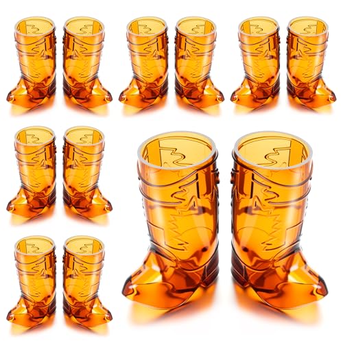 SAIAOKJ Cowboy Boot Shot Glasses, 12 Pcs 1 Oz Mini Plastic Boot Shot Glass, Reusable Plastic Cups for Cowboy Cowgirl Western Theme Party Supplies Bachelorette Birthday Party Favors (Brown) - Image 1