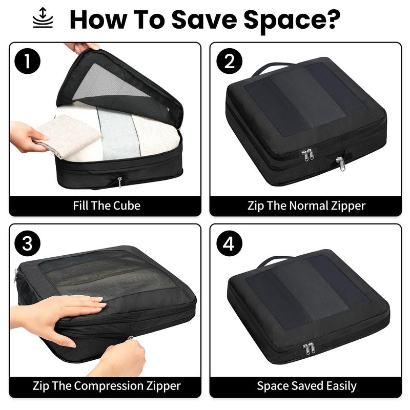Prezon Compression Packing Cubes for Travel, Lightweight Vacation Travel Essentials, Travel Accessories for Suitcase Organizer Bags Set, Durable Luggage Organizer, 8 set, squre mesh, black - Image 4