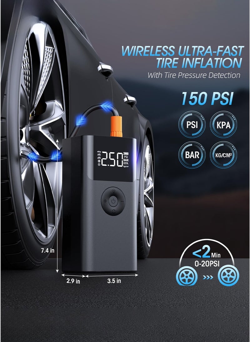 Digisand Jump Starter with Air Compressor, 2500A 150PSI Portable Car Battery Jump Starter Pack, 12V Jump Box with USB Fast Charge, for up to 9.0 Gas/8.0L Diesel Engine, 3 Modes Lights/Large LCD Display for Cars, Pickup Trucks, Bicycles and Get a Free Car Interior Light for Gift. - Image 3