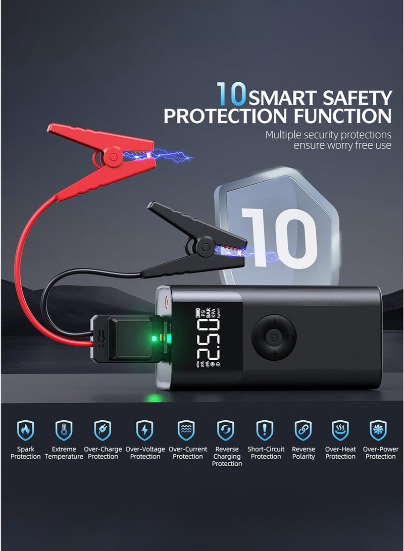 Digisand Jump Starter with Air Compressor, 2500A 150PSI Portable Car Battery Jump Starter Pack, 12V Jump Box with USB Fast Charge, for up to 9.0 Gas/8.0L Diesel Engine, 3 Modes Lights/Large LCD Display for Cars, Pickup Trucks, Bicycles and Get a Free Car Interior Light for Gift. - Image 4