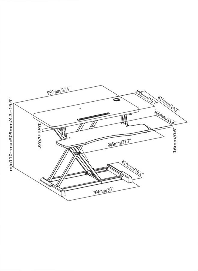 Skill Tech SHS28 03N Standing Desktop Mount, Dimensions 950x615x110~505mm, Height Range 110-505mm, 15kg Load Capacity – Black  - Image 3