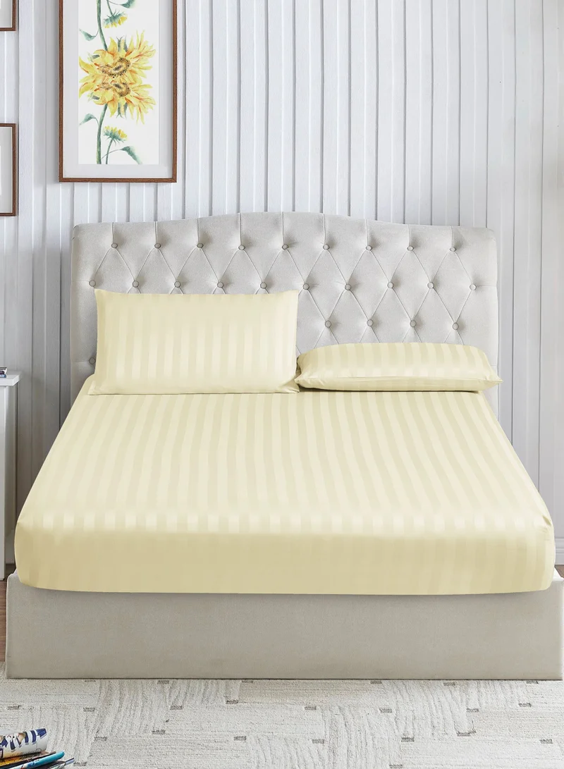Donetella 3-Piece Striped Bedding Set – Super King Fitted Sheet 200x200+35 cm with All-Around Elastic &amp; 2 Matching Pillowcases