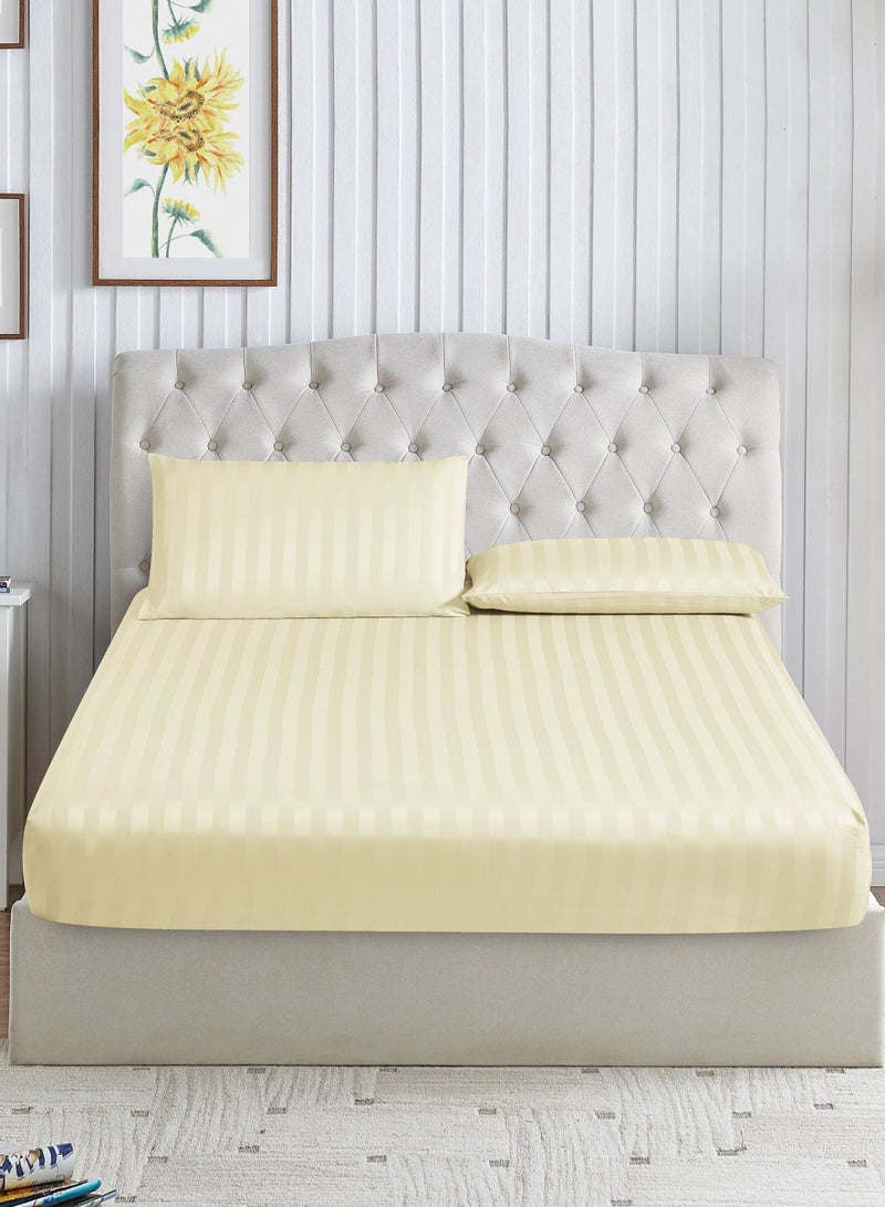 Donetella 3-Piece Striped Bedding Set – Super King Fitted Sheet 200x200+35 cm with All-Around Elastic & 2 Matching Pillowcases - Image 1