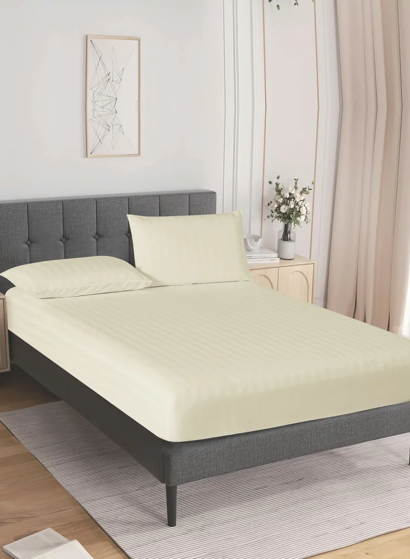 Donetella 3-Piece Striped Bedding Set – Super King Fitted Sheet 200x200+35 cm with All-Around Elastic &amp; 2 Matching Pillowcases