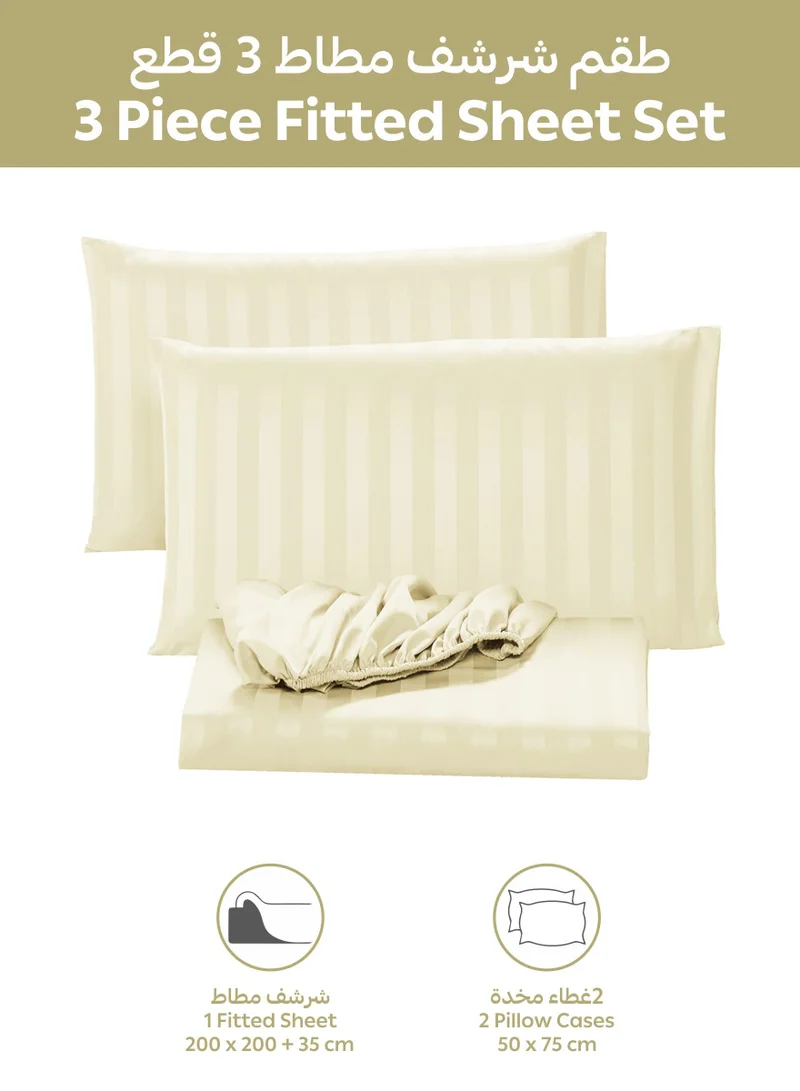 Donetella 3-Piece Striped Bedding Set – Super King Fitted Sheet 200x200+35 cm with All-Around Elastic &amp; 2 Matching Pillowcases