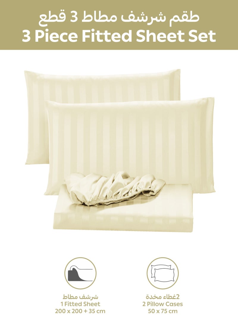 Donetella 3-Piece Striped Bedding Set – Super King Fitted Sheet 200x200+35 cm with All-Around Elastic & 2 Matching Pillowcases - Image 4