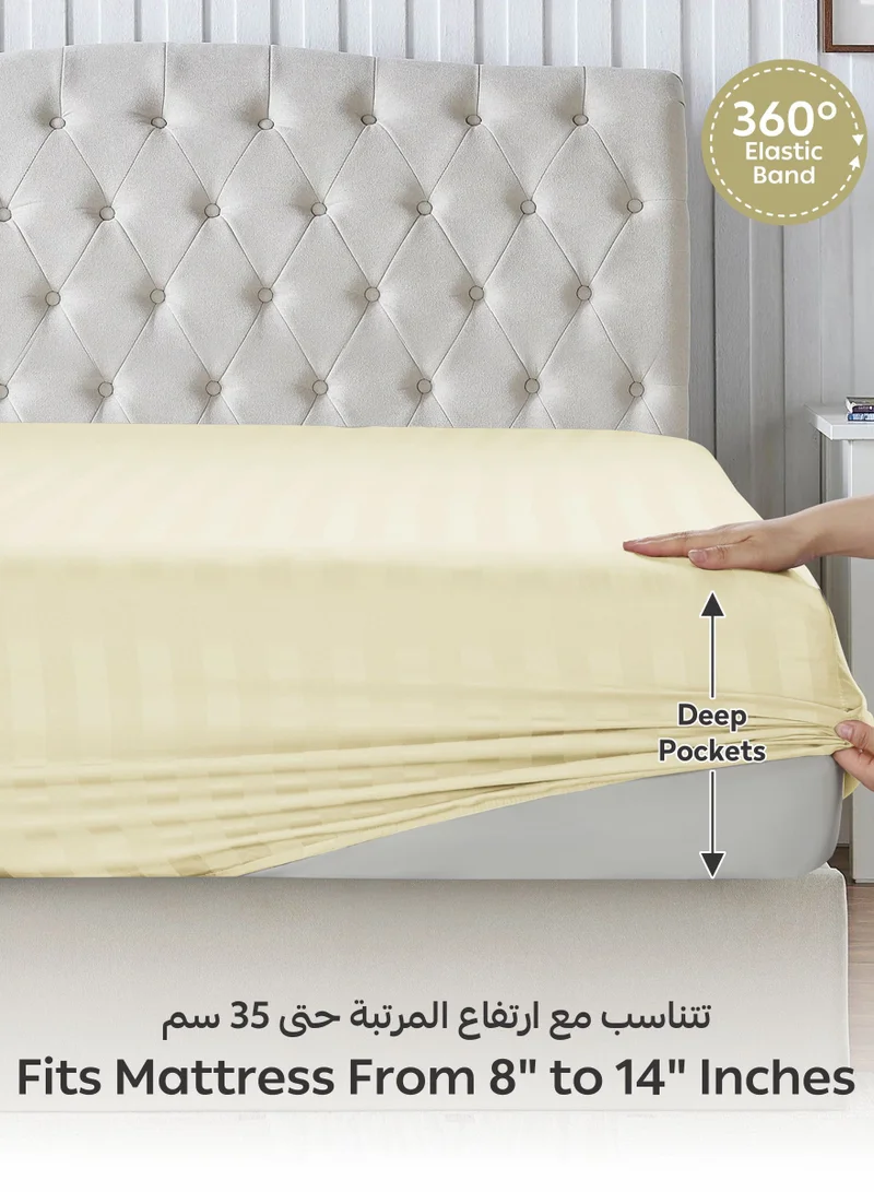 Donetella 3-Piece Striped Bedding Set – Super King Fitted Sheet 200x200+35 cm with All-Around Elastic &amp; 2 Matching Pillowcases