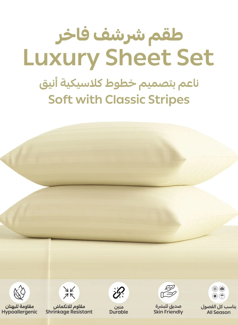 Donetella 3-Piece Striped Bedding Set – Super King Fitted Sheet 200x200+35 cm with All-Around Elastic &amp; 2 Matching Pillowcases