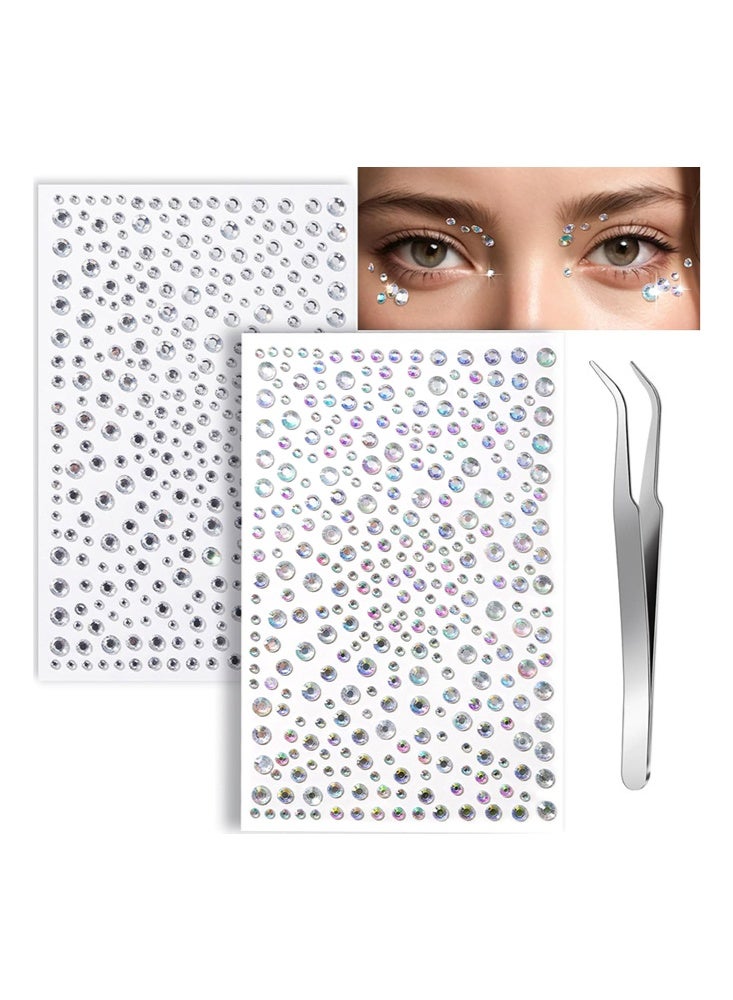 Coco 2 Pieces Self-Adhesive Rhinestone And Pearl Stickers Face Gems For Makeup Eye Jewelry Sticks Rainbow And Clear Rhinestone Sparkling Diamond Stickers Nail Art DIY Craft Party Carnival Accessories（3 mm, 4 mm, 5 mm, 6 mm）650 Pieces - Image 1