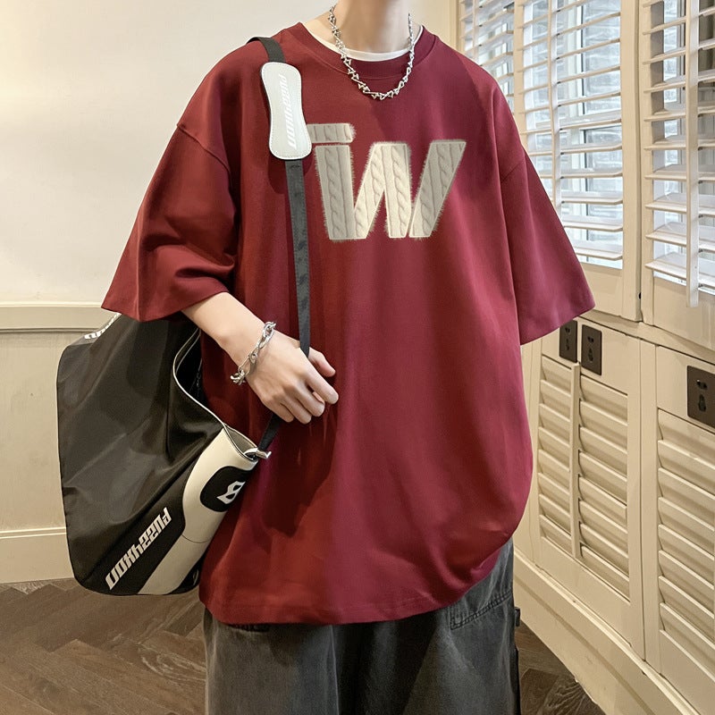 retro 240g cotton heavy T-shirt boys short sleeve summer fashion brand trendy plus size half sleeve