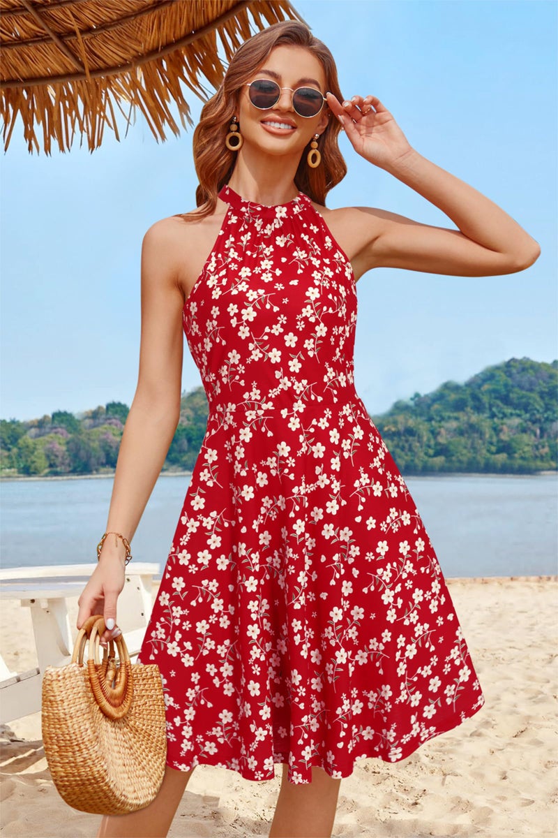 OUGES Women's Summer Dresses Hawaiian Halter Neck Floral Casual Sundresses(Floral-Z40,M) - Image 4
