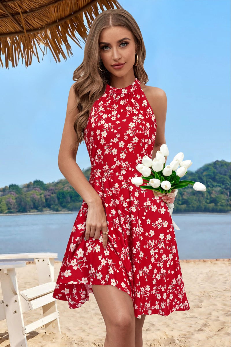 OUGES Women's Summer Dresses Hawaiian Halter Neck Floral Casual Sundresses(Floral-Z40,M) - Image 3