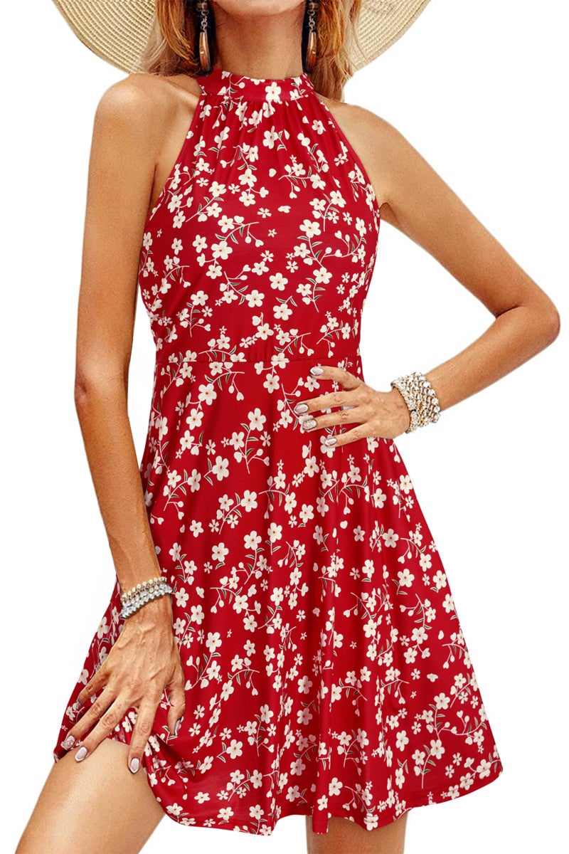 OUGES Women's Summer Dresses Hawaiian Halter Neck Floral Casual Sundresses(Floral-Z40,M) - Image 1