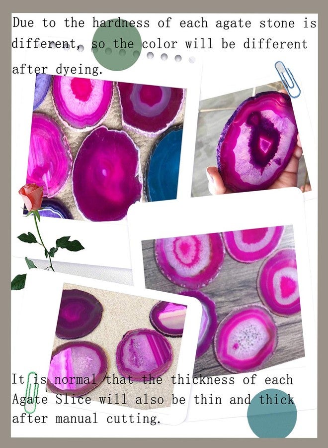 JIC Gem Dyed Pink 3.5-4" Agate Coaster Sliced Natural Agate Coaster for Coffee Cup Home Decor with Rubber Bumper Set of 4 - Image 5