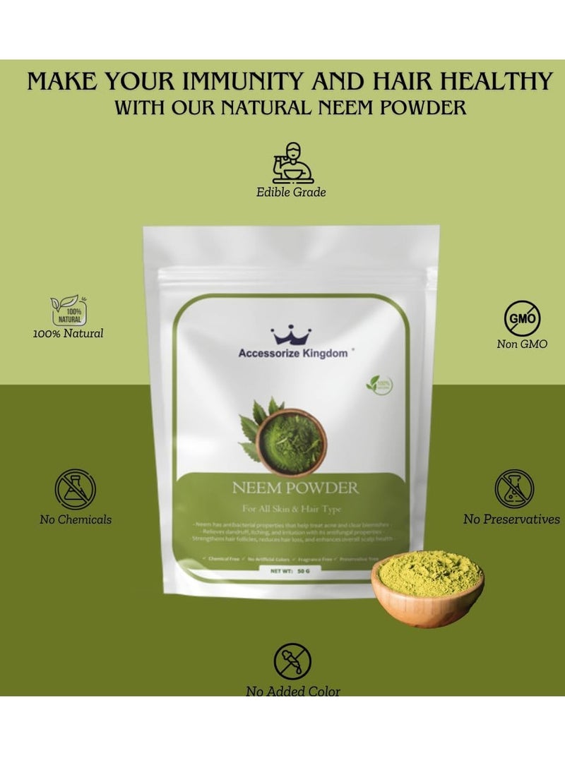 مملكة الإكسسوارات مسحوق النيم (٥٠ غرامًا) - طبيعي ونقي ١٠٠٪ | مناسب للبشرة والشعر | يُحارب حب الشباب والبقع ويهدئ البشرة المتهيجة | يُقوي الشعر ويُقلل من القشرة ويُعزز صحة فروة الرأس - Image 2