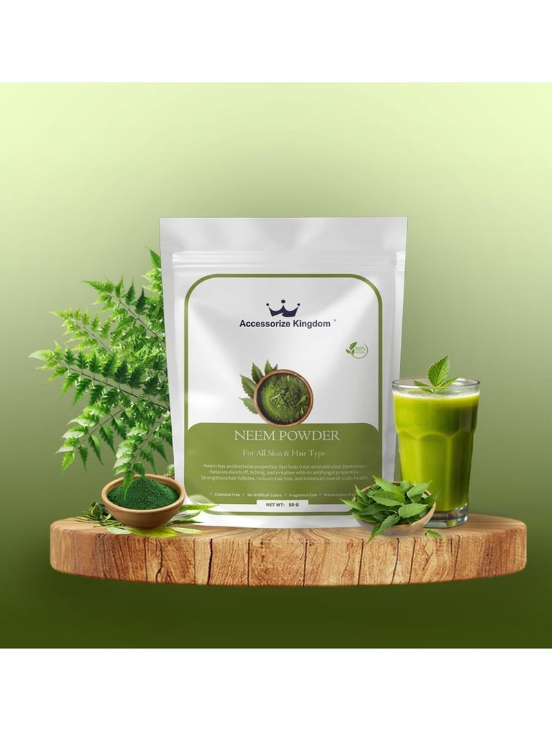مملكة الإكسسوارات مسحوق النيم (٥٠ غرامًا) - طبيعي ونقي ١٠٠٪ | مناسب للبشرة والشعر | يُحارب حب الشباب والبقع ويهدئ البشرة المتهيجة | يُقوي الشعر ويُقلل من القشرة ويُعزز صحة فروة الرأس - Image 3