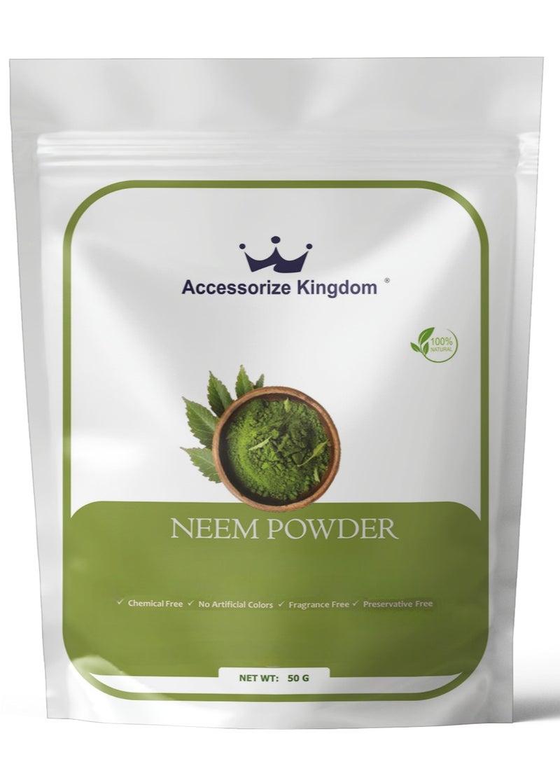 مملكة الإكسسوارات مسحوق النيم (٥٠ غرامًا) - طبيعي ونقي ١٠٠٪ | مناسب للبشرة والشعر | يُحارب حب الشباب والبقع ويهدئ البشرة المتهيجة | يُقوي الشعر ويُقلل من القشرة ويُعزز صحة فروة الرأس - Image 1