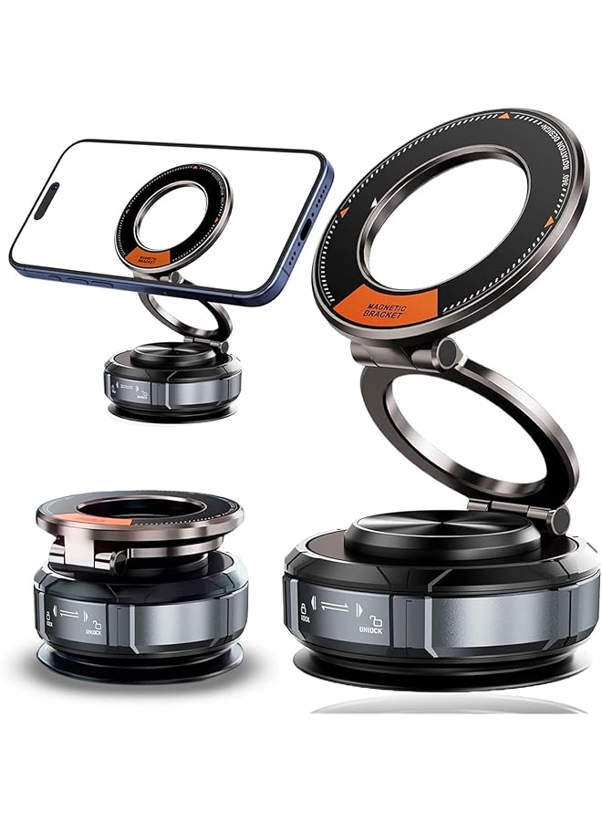 Green Tiger Magnetic Phone Holder, 360° Adjustable Suction Cup Car Mount, Zinc Alloy Foldable Phone Stand with Strong Magnet, Vacuum Base, and Magnetic Ring for iPhone and Android